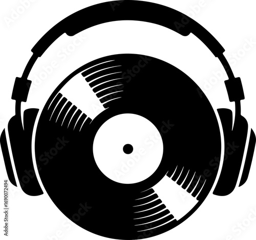 Vinyl music black silhouette Vector illustration