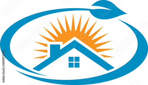 Home Sun Sky Logo Design Real Estate Property Development Icon Vector Template