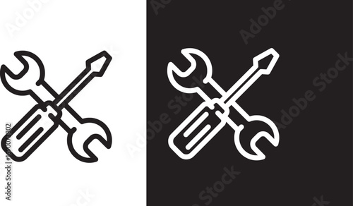 Wrench and screwdriver icons deliver professional maintenance, repair or construction solutions online now