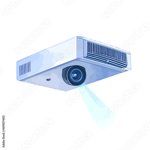Modern White Projector Emitting a Blue Light Beam.