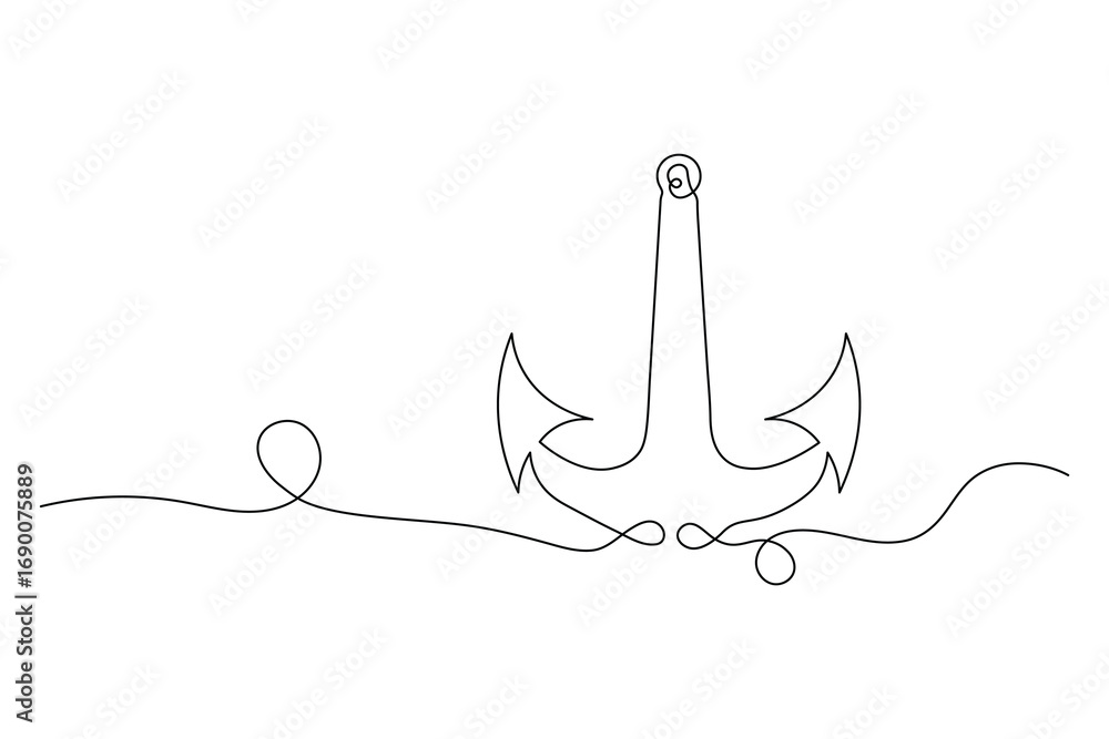 Naklejka premium Anchor Continuous Line Art Vector Minimalist Nautical Symbol Design.
