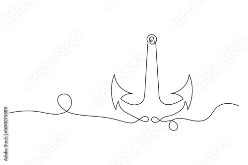 Anchor Continuous Line Art Vector  Minimalist Nautical Symbol Design.