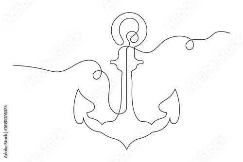 Anchor Continuous Line Art Vector  Minimalist Nautical Symbol Design.