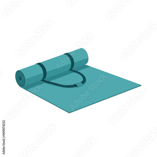 Rolled Teal Yoga Mat with Carrying Strap for Fitness