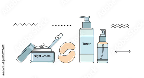 Achieve radiant skin with this modern skincare routine featuring night cream toner and serum, Generative AI.