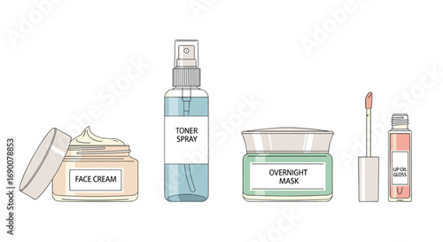 Discover radiant skin with this curated collection of essential skincare products for a glowing complexion, Generative AI.