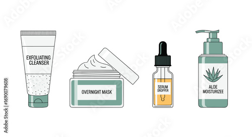 Achieve radiant skin with this modern skincare collection featuring cleanser mask serum and moisturizer, Generative AI.