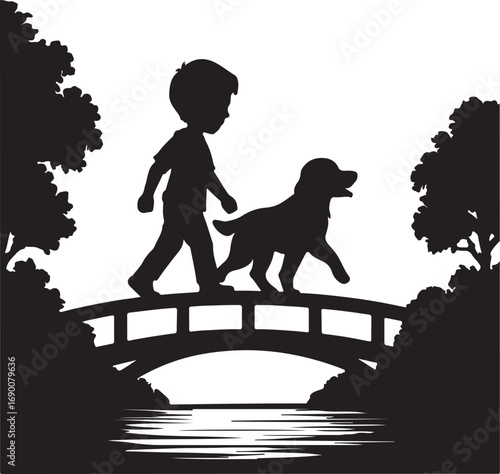 boy and dog vector silhouette