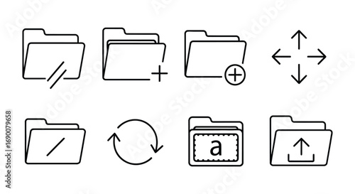 Collection of folder icons isolated on white background