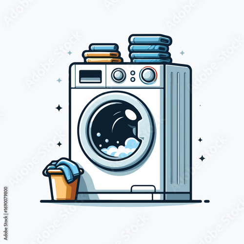  Vector image of washing machine, laundry