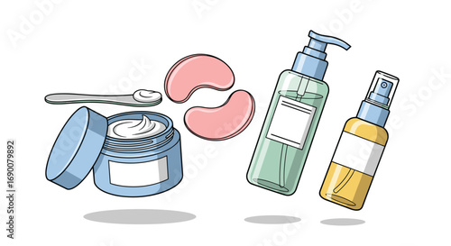 Pamper your skin with this essential beauty collection: cream serum and eye patches, Generative AI.