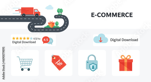 Seamless e-commerce journey with digital downloads secure transactions and exciting gift options, Generative AI.