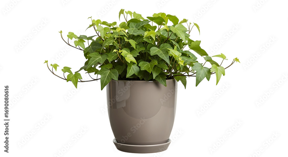 Fototapeta premium Lush green potted plant in a textured ceramic pot on a solid background transparent background