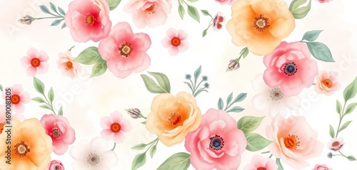 Subtle watercolor floral pattern in soft pastel hues, pastel, background
