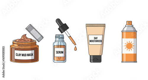 Pamper your skin with essential beauty products like clay mask serum moisturizer and sunscreen, Generative AI.