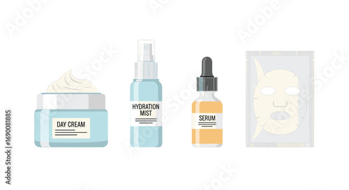 Discover radiant skin with day cream hydration mist serum and sheet mask for your beauty routine, Generative AI.