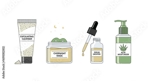 Achieve glowing skin with this essential skincare routine featuring cleanser mask serum and moisturizer, Generative AI.