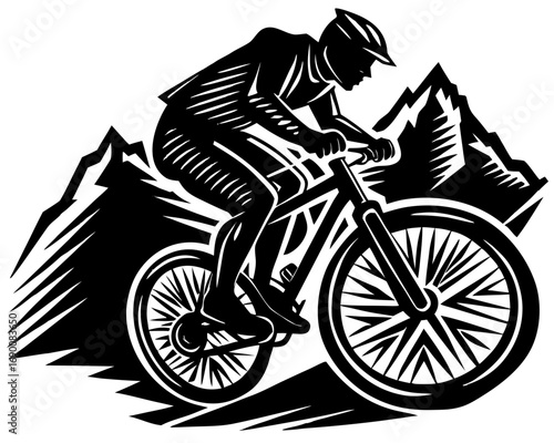 Mountain Biker Silhouette Riding Uphill, Adventure Cycling SVG