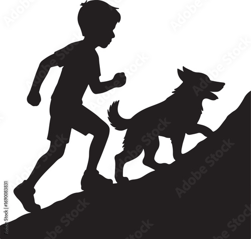 boy and dog vector silhouette