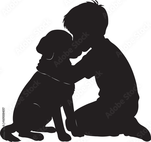 boy and dog vector silhouette