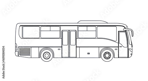 Detailed Line Drawing of a Modern Passenger Bus.