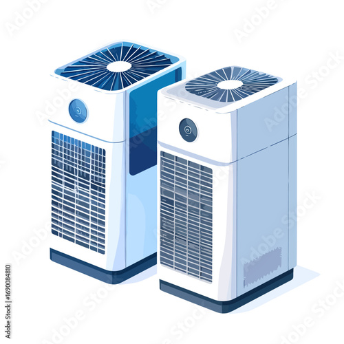 Two modern air purifiers for home climate control.