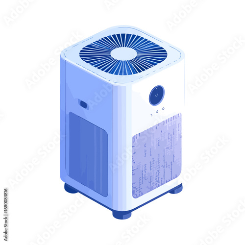 Modern air purifier with blue accents for clean indoor air.