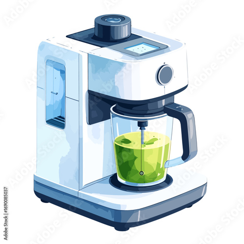 Modern automatic tea maker machine preparing green matcha.