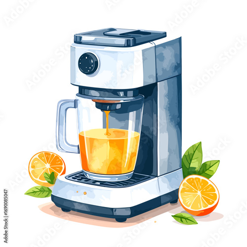 Modern Citrus Juicer Machine Making Fresh Orange Juice.