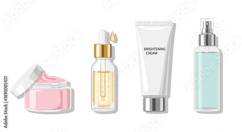 Luxurious skincare collection featuring serum cream and spray for radiant healthy skin, Generative AI.