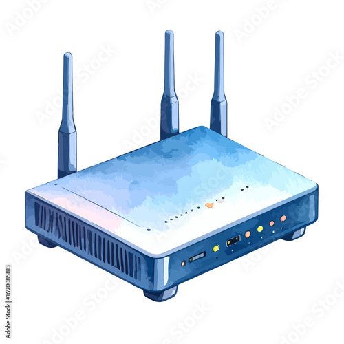 Wireless router with three antennas for internet connectivity and network access.