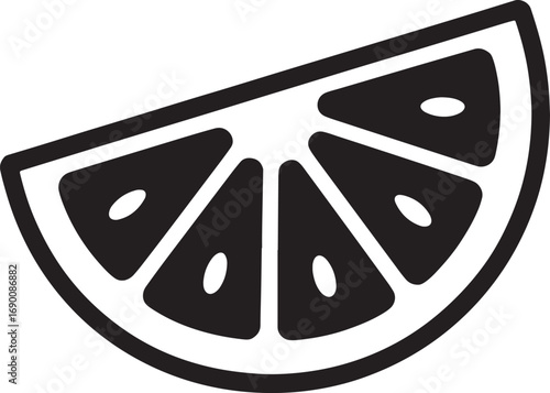 Stylized Black and White Graphic of a Citrus Wedge Design with a Unique, Eye Catching Visual Appeal for Modern Applications