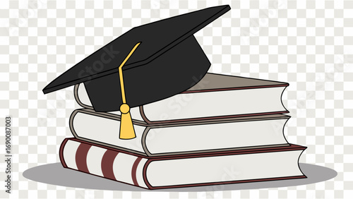 Graduation cap on books education achievement success knowledge learning academic degree university college school study textbook library wisdom certificate diploma graduation ceremony accomplishment.