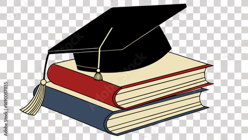 Graduation cap on books education learning knowledge academic achievement success university college school study textbook literature wisdom scholarship degree graduation ceremony diploma higher educ.