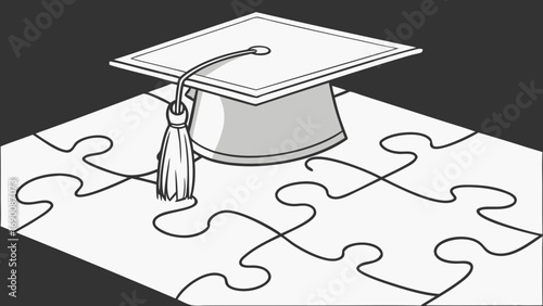 Graduation cap on jigsaw puzzle education concept academic achievement success learning knowledge future career degree college university school graduation ceremony diploma puzzle pieces problem-solv.