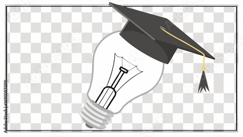 Graduation Cap on Light Bulb Education Idea Concept Illustration.