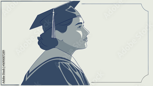 Graduation Cap Profile Illustration Academic Achievement Education Concept.