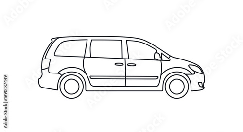 Outline Illustration of a Modern Minivan with Sliding Doors and Sleek Design.