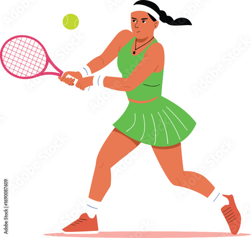 Female Tennis Player with Racket Vector Illustration
