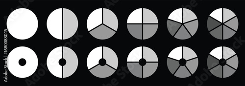 Pie charts diagrams. Colorful Pie chart set. Circular chart. Flat process cycle. Progress sectors. Circle diagram, pie chart infographic design. Flat process cycle.