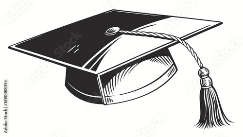 Graduation cap academic hat graduation ceremony education achievement success knowledge learning degree university college school scholar wisdom celebration commencement tassel cap hat black and whit.