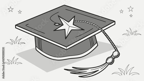 Graduation cap academic hat mortarboard graduation ceremony achievement success education learning knowledge school college university degree diploma celebration commencement ceremony tassel star ill.