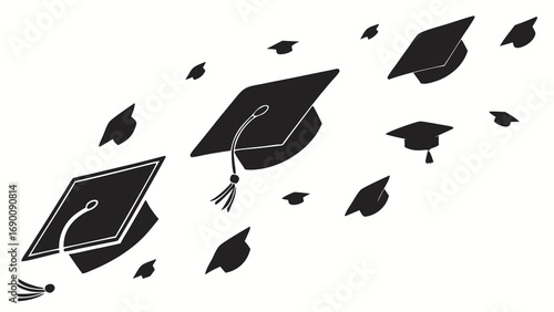 Graduation Caps Falling Celebration Achievement Success Education Ceremony Commencement Degree Diploma Graduation Day Academic Student Learning Knowledge University College High School School Educati.