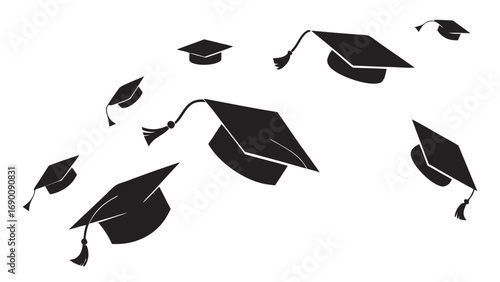 Graduation Caps Academic Celebration Achievement Success Education Degree Ceremony Graduation Party Flat Design Simple Icon Vector Illustration Black and White Graduation Season Commencement Higher E.