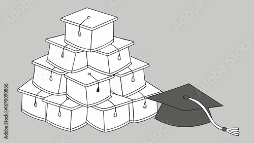 Graduation caps stacked academic achievement education concept illustration.