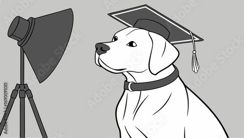 Graduation Dog Photography Studio Portrait Canine Graduate Cap Pet Photo Shoot.