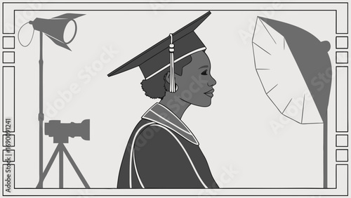 Graduation photoshoot studio portrait cap and gown lighting equipment photography setup academic achievement success celebration achievement commencement ceremony education graduate graduate student .