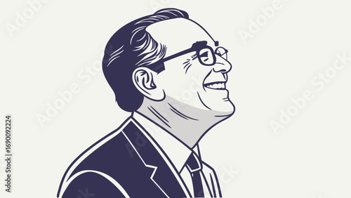 Happy Senior Man Profile Illustration Businessman Portrait Vector Art Side View.
