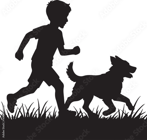 boy and dog vector silhouette