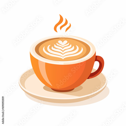 Hot cappuccino in ceramic cup with latte art, conveying warmth and comfort.